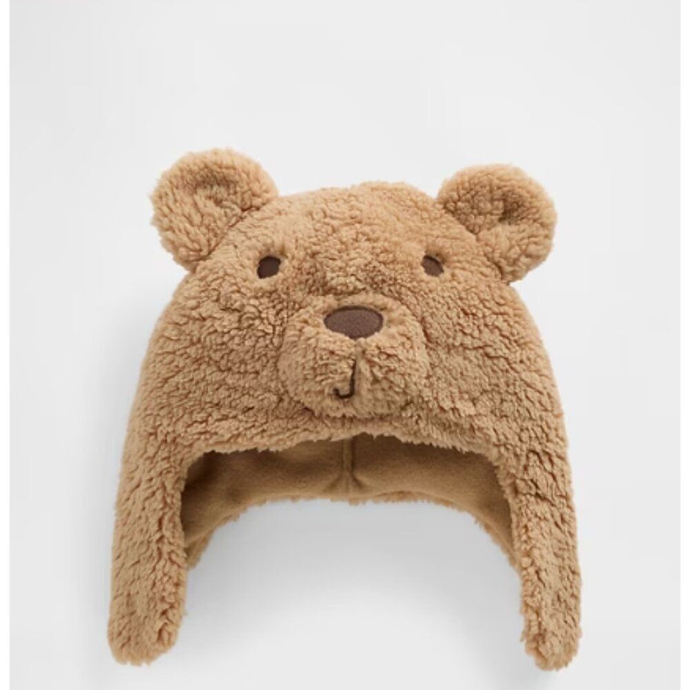 Gap Toddler Teddy Trapper Hat Cozy Sherpa Knit Brannan Bear Appliques Front M/L